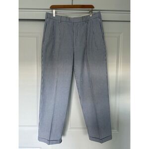 JOS A Bank Pants Mens 36x34 Blue White Seersucker Striped Pleated Dress Trousers